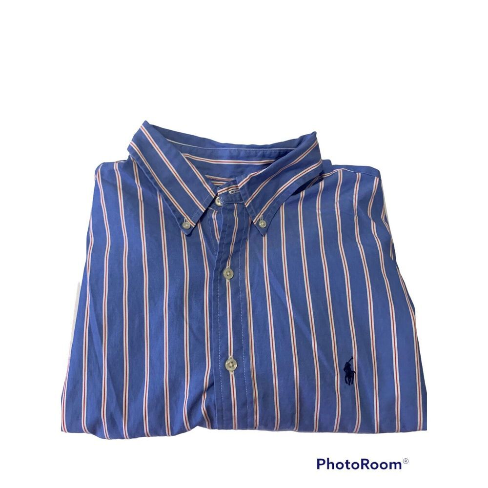 Ralph Lauren Classic Fit Men's Long Slv‎ Shirt Sz 18 36/37 blue w/red-white